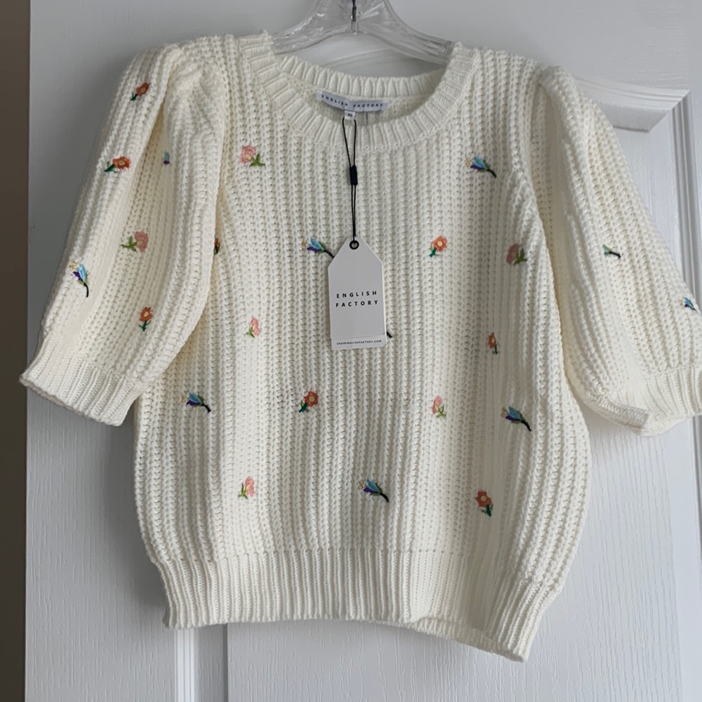 NWT English factory short sleeve floral sweater